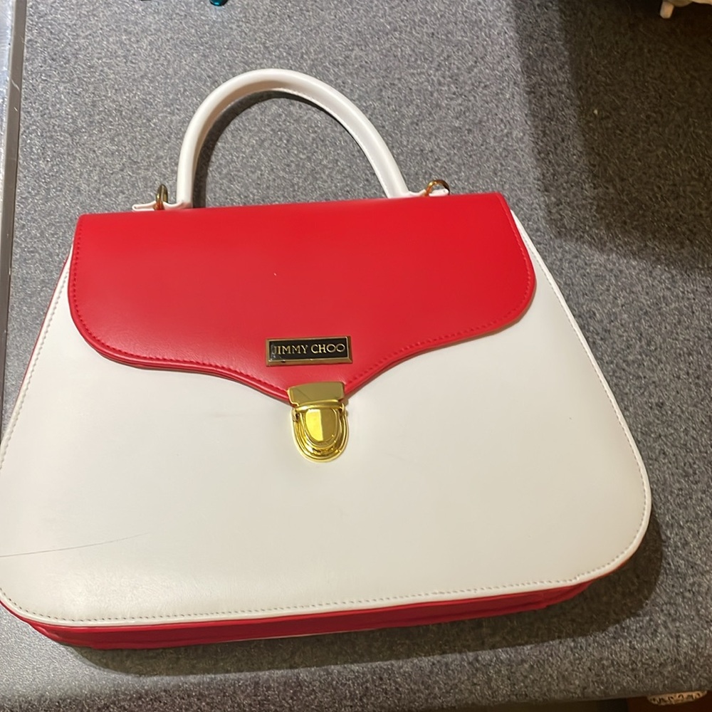 Jimmy Choo handbag, red and white and colour